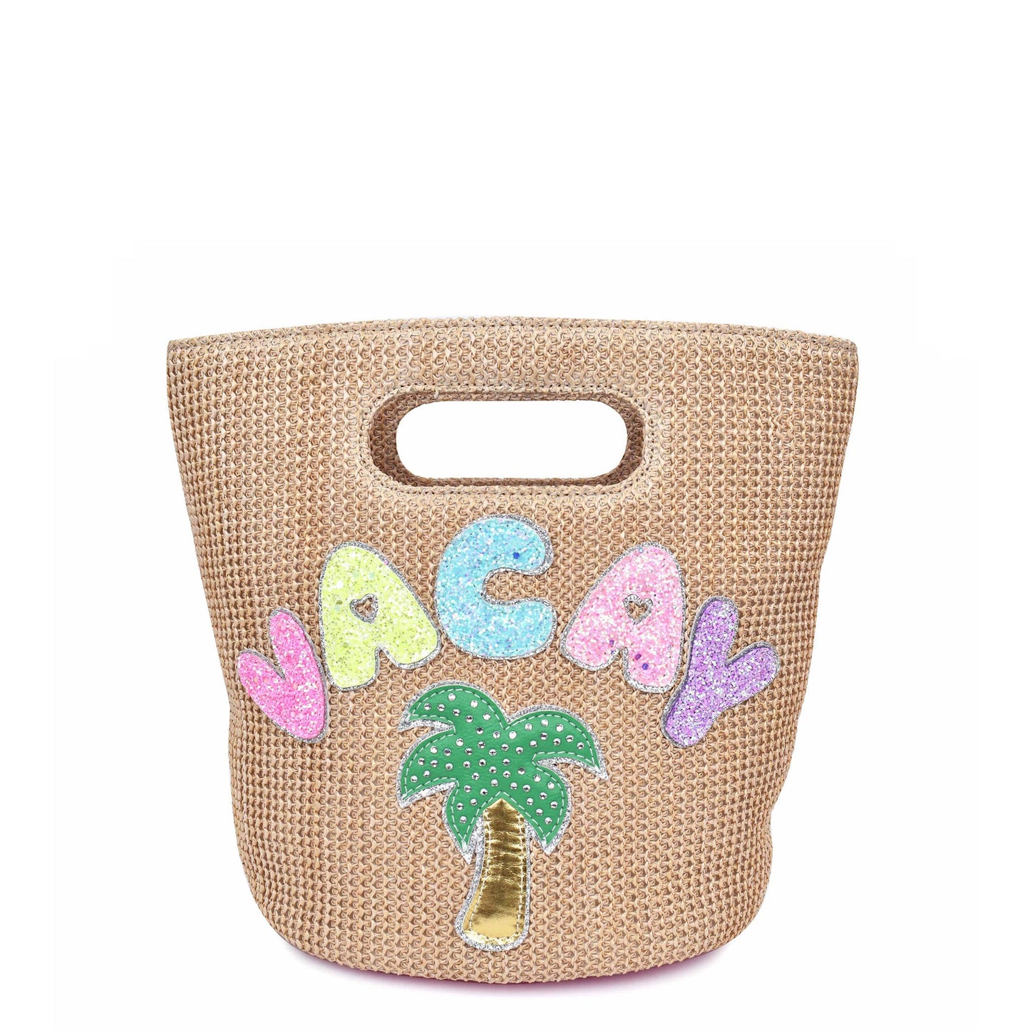 OMG ACCESSORIES 'Vacay' Patched Straw Top-Handle Mini Tote Bag