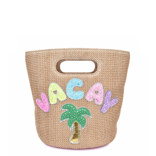 OMG ACCESSORIES 'Vacay' Patched Straw Top-Handle Mini Tote Bag