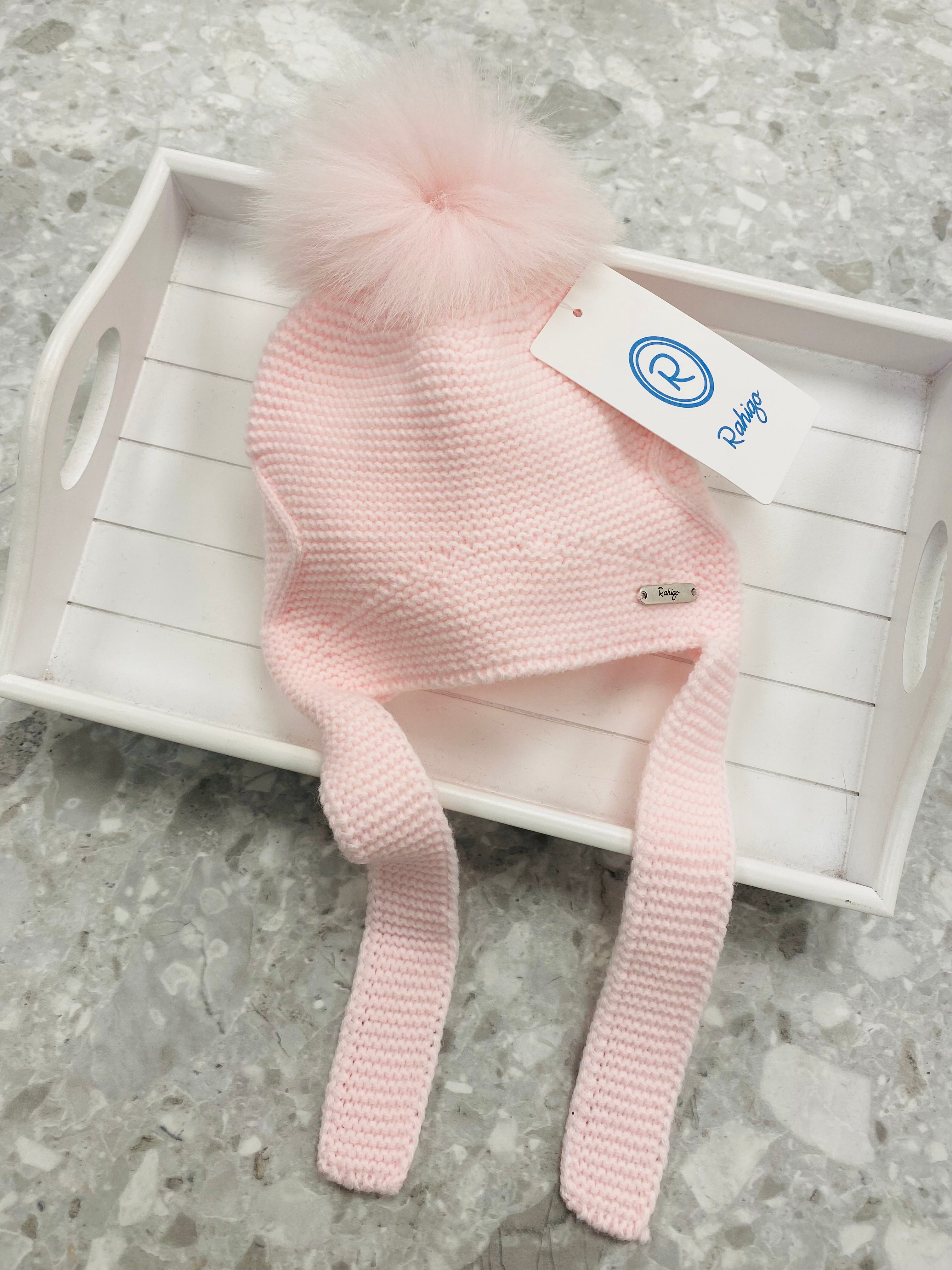 AW25 RAHIGO Baby Pink Girls Pom Pom Hat with Ear Flaps - 252138