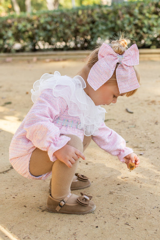 PRE ORDER AW25 NAXOS Pink Tweed Girls Hair Bow