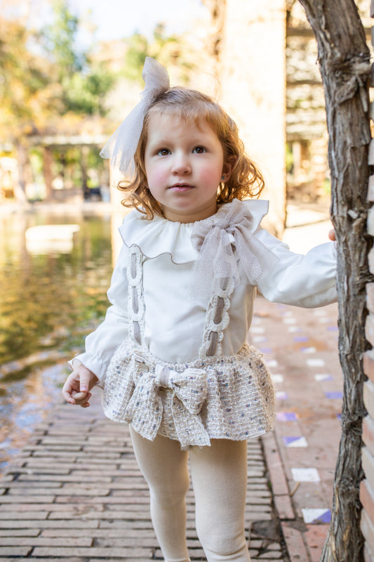PRE ORDER AW25 NAXOS Beige Tweed Girls Jam Pant Set - 7605