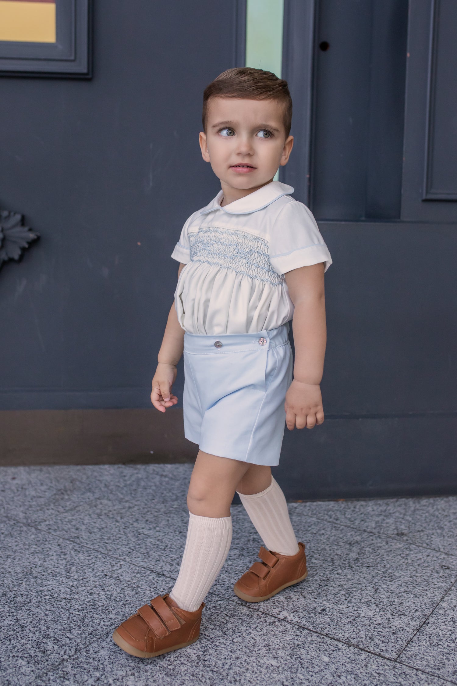 AW25 NAXOS Blue Boys Hand Smocked Short Set - 7610