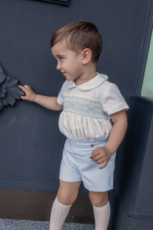 PRE ORDER AW25 NAXOS Blue Boys Hand Smocked Short Set - 7610