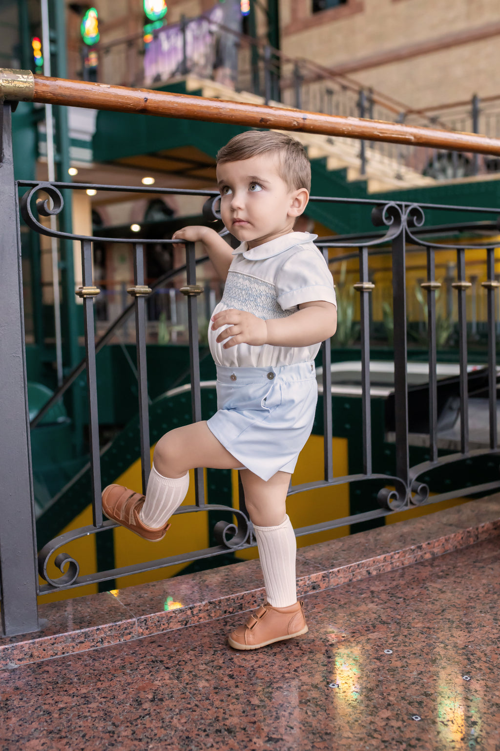 AW25 NAXOS Blue Boys Hand Smocked Short Set - 7610