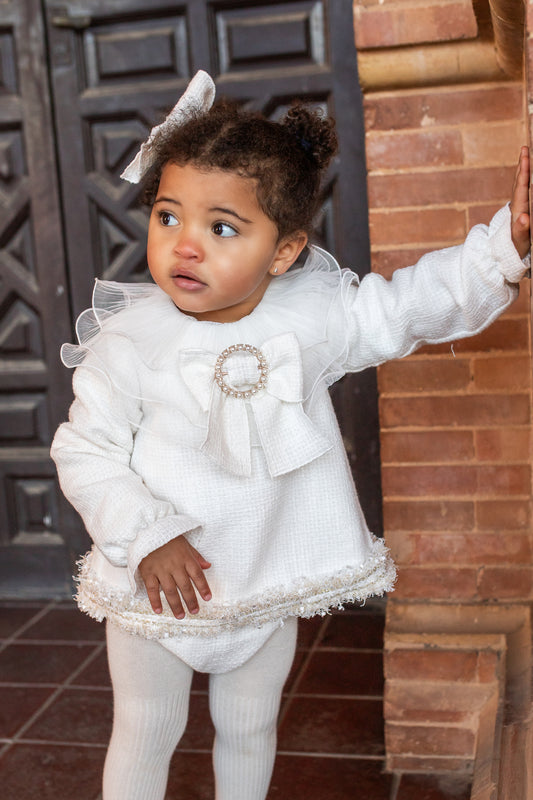 AW25 NAXOS Cream & Gold Sequin Girls Dress & Knickers - 7612
