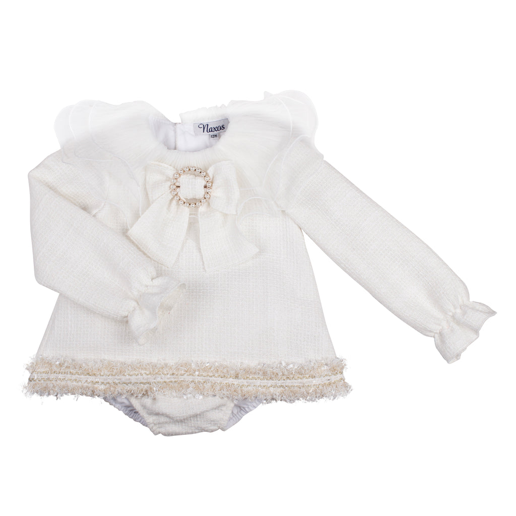 AW25 NAXOS Cream & Gold Sequin Girls Dress & Knickers - 7612