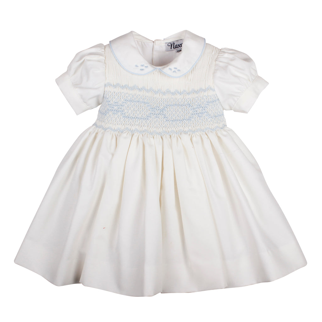 PRE ORDER AW25 NAXOS Cream & Blue Girls Hand Smocked Dress - 7622