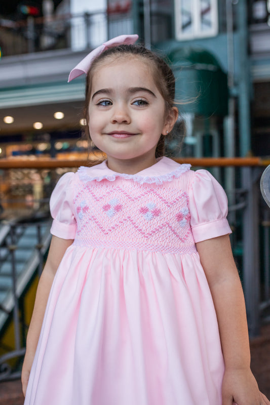 PRE ORDER AW25 NAXOS Pink Girls Hand Smocked Dress - 7623
