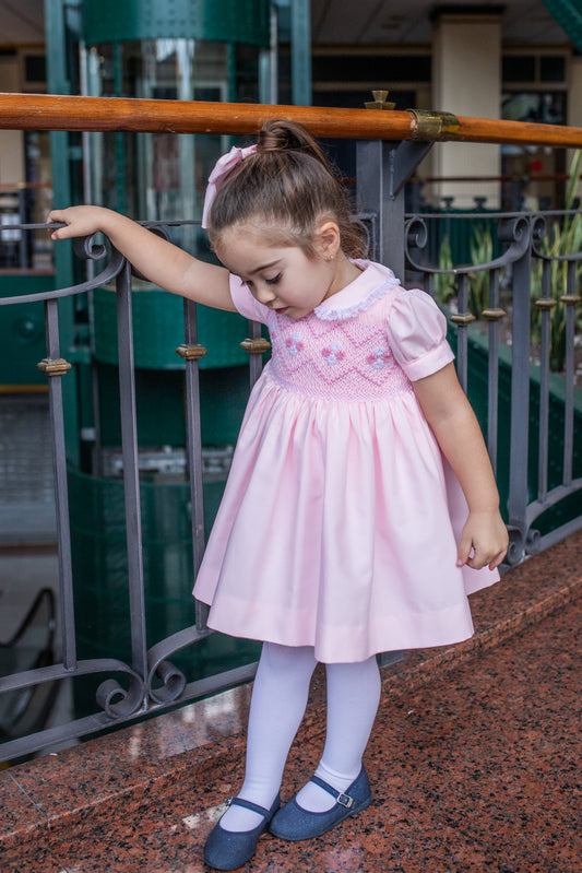 PRE ORDER AW25 NAXOS Pink Girls Hand Smocked Dress - 7623