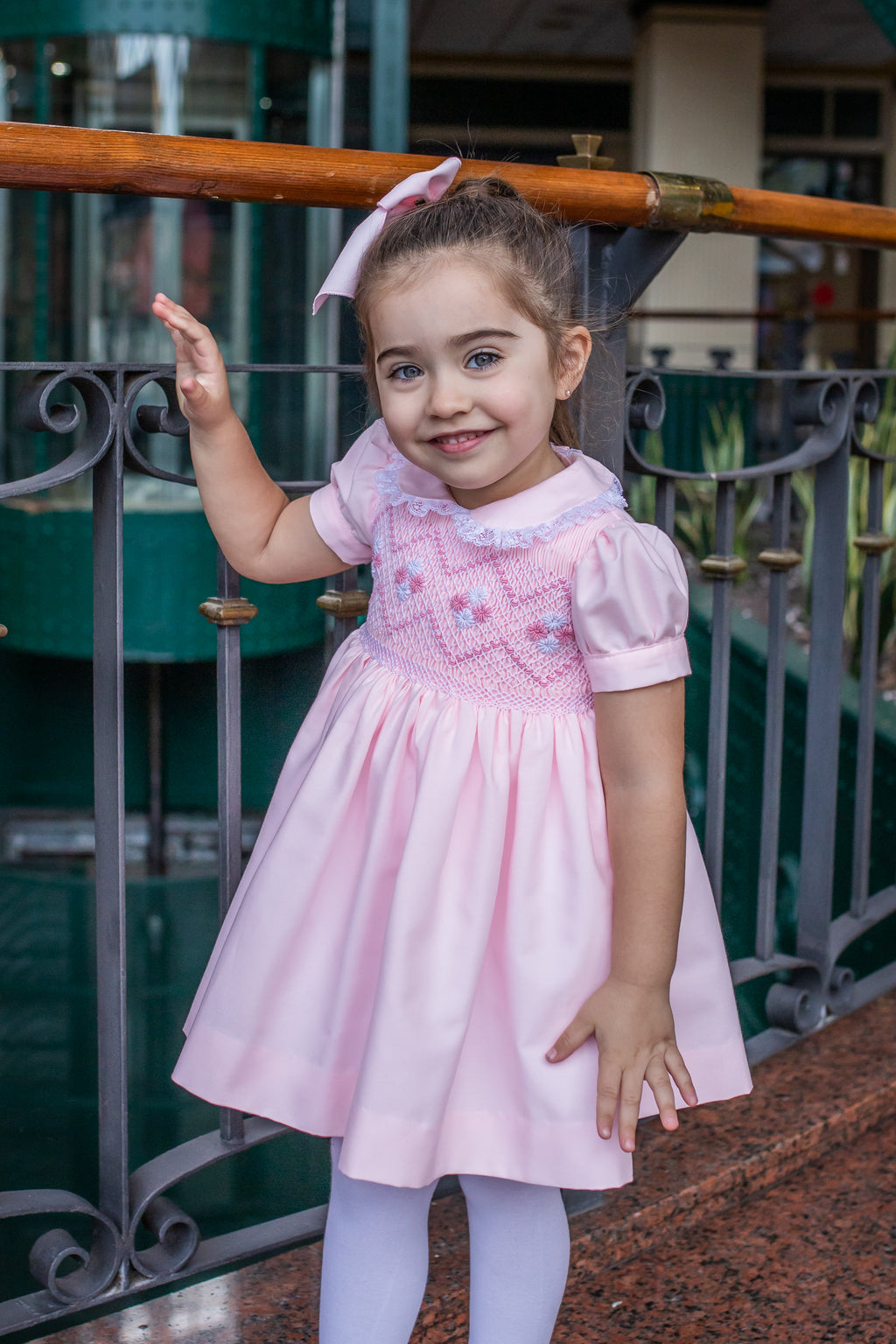 AW25 NAXOS Pink Girls Hand Smocked Dress - 7623