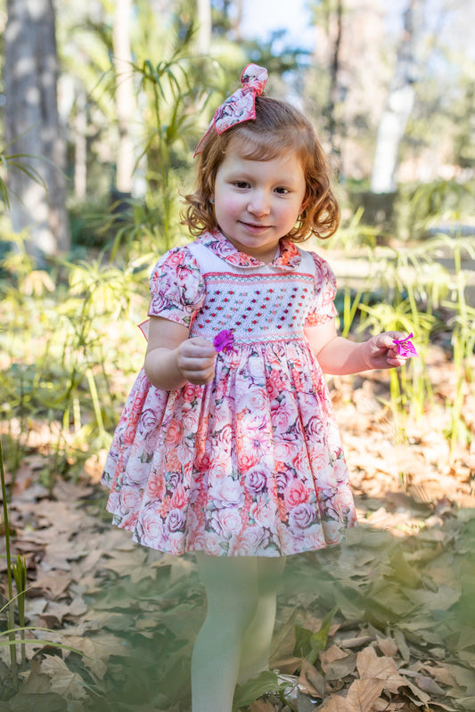 PRE ORDER AW25 NAXOS Pink Floral Girls Hand Smocked Dress - 7625