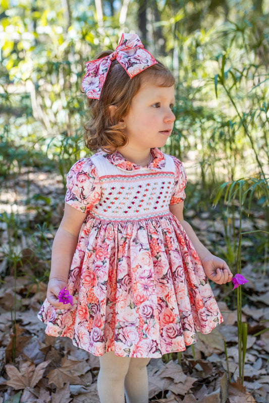 PRE ORDER AW25 NAXOS Pink Floral Girls Hand Smocked Dress - 7625