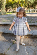 NAXOS Hand Smocked Laura Girls Grey & Pink Check Dress - 7626