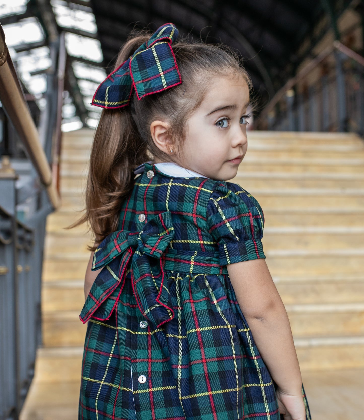 PRE ORDER AW25 NAXOS Navy Tartan Girls Hand Smocked Dress - 7628