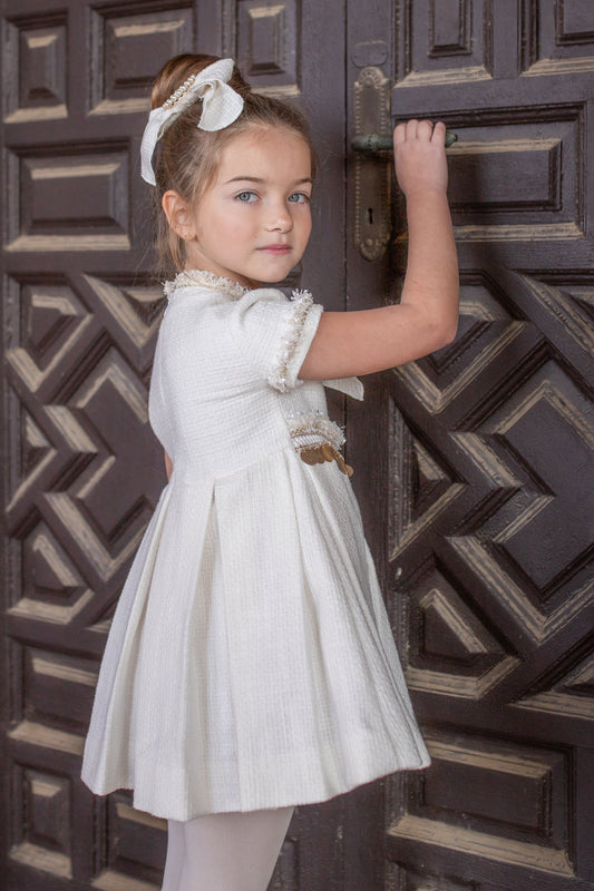 AW25 NAXOS Cream & Gold Sequin Girls Dress - 7629