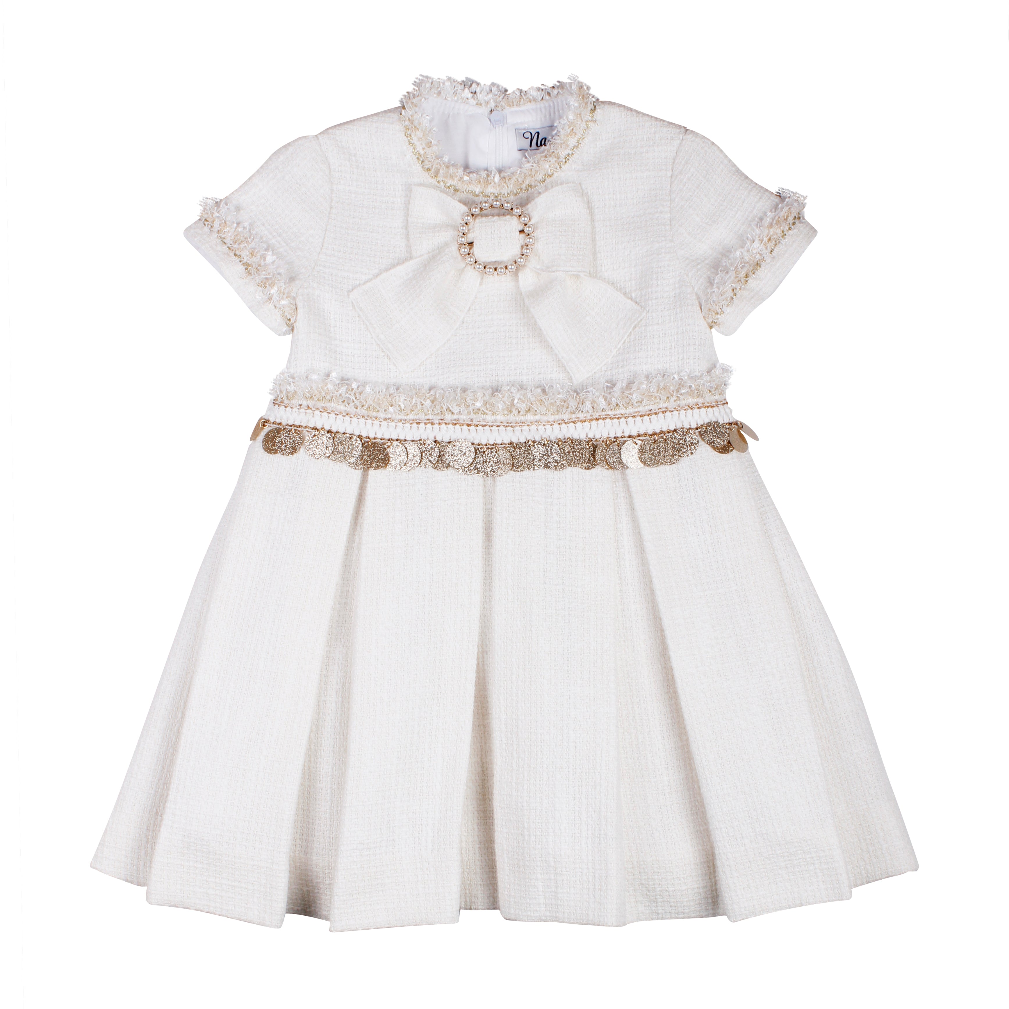 AW25 NAXOS Cream & Gold Sequin Girls Dress - 7629