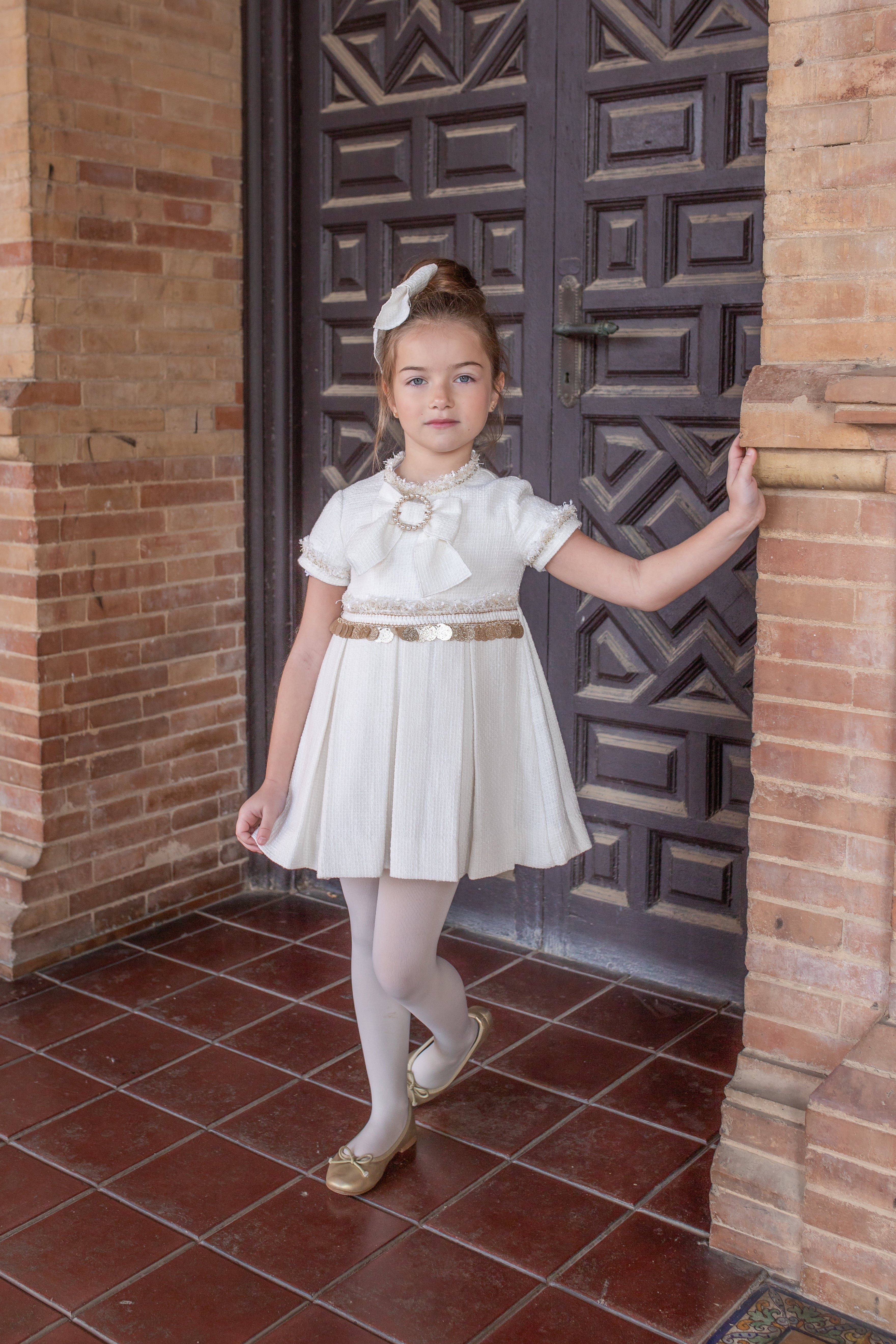 AW25 NAXOS Cream & Gold Sequin Girls Dress - 7629