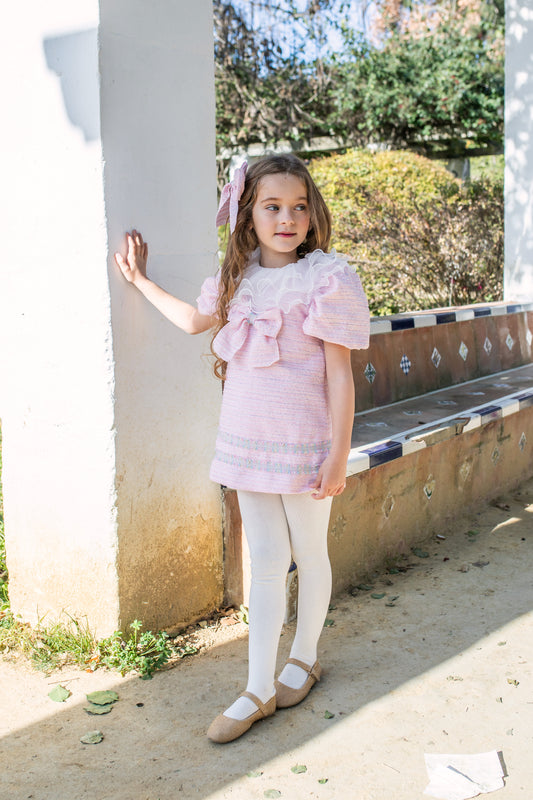 PRE ORDER AW25 NAXOS Pink Tweed Girls A-Line Dress - 7630