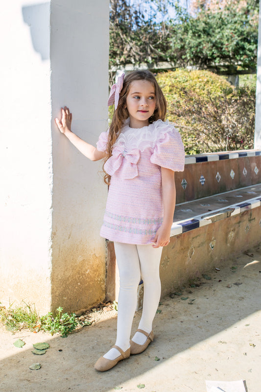 PRE ORDER AW25 NAXOS Pink Tweed Girls A-Line Dress - 7630