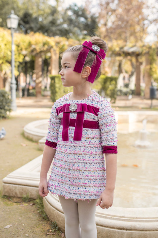 PRE ORDER AW25 NAXOS Purple Tweed Girls A-Line Dress - 7631