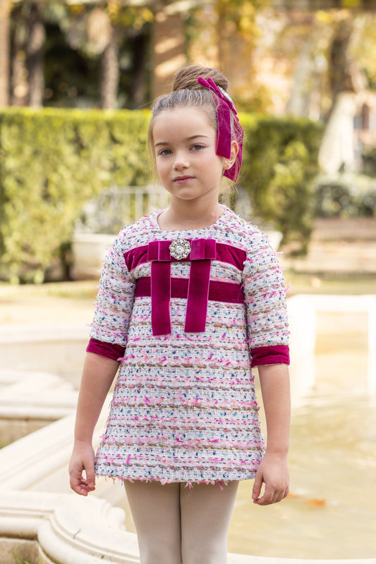 PRE ORDER AW25 NAXOS Purple Tweed Girls A-Line Dress - 7631