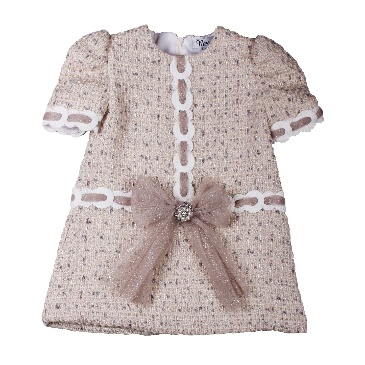 PRE ORDER AW25 NAXOS Camel Tweed Girls A-Line Dress - 7632