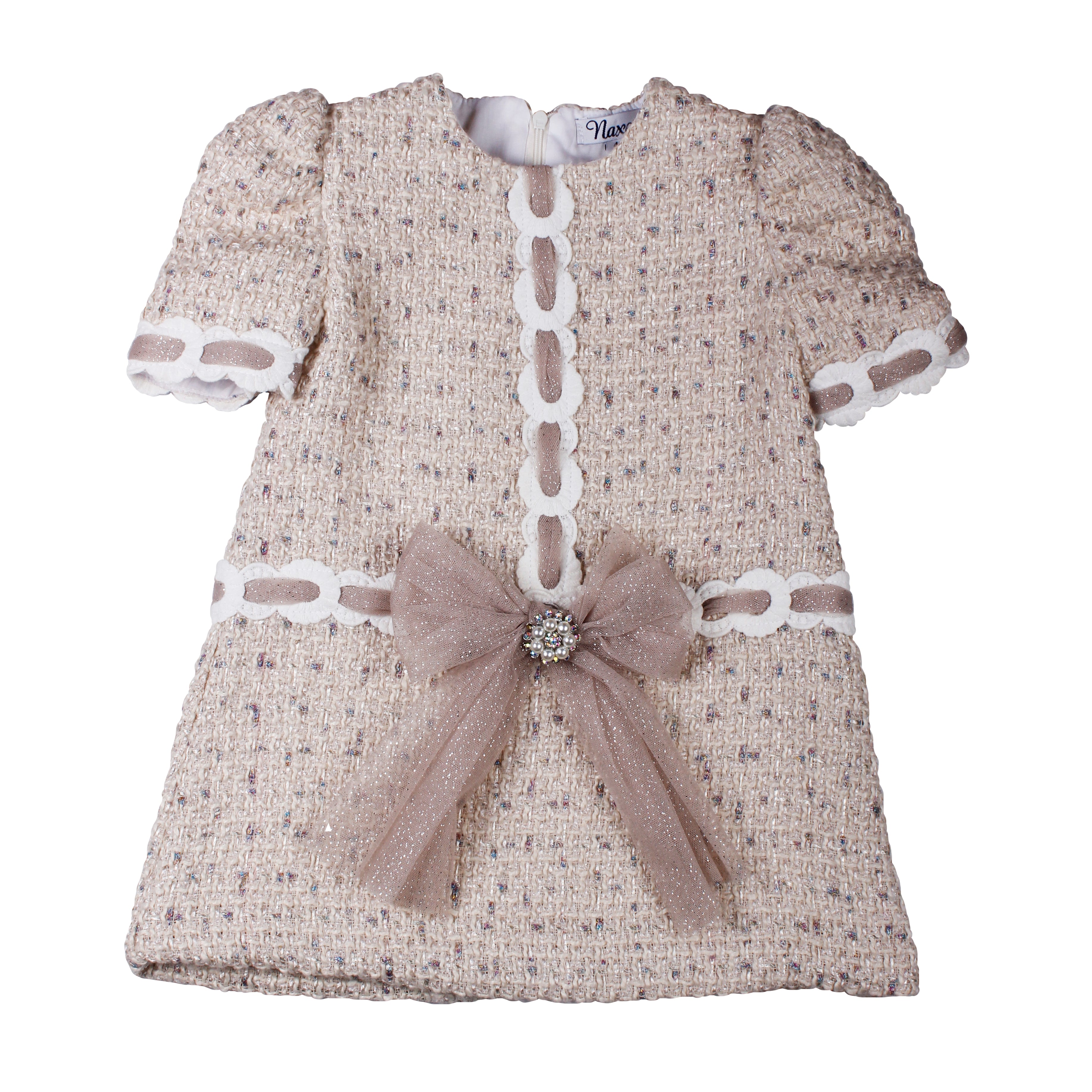 AW25 NAXOS Camel Tweed Girls A-Line Dress - 7632