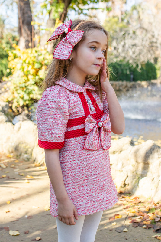 PRE ORDER AW25 NAXOS Red Tweed Girls A-Line Dress - 7633