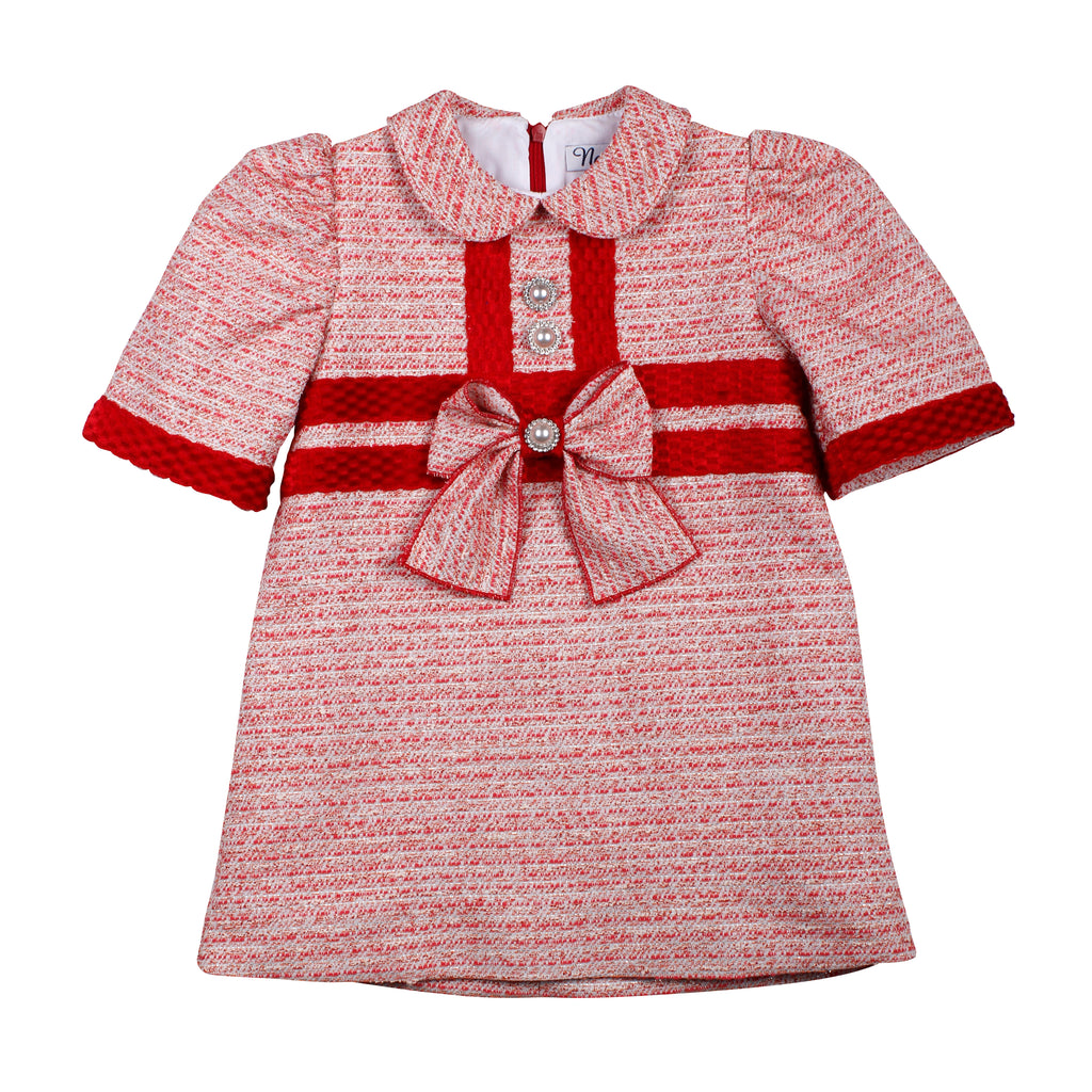 AW25 NAXOS Red Tweed Girls A-Line Dress - 7633