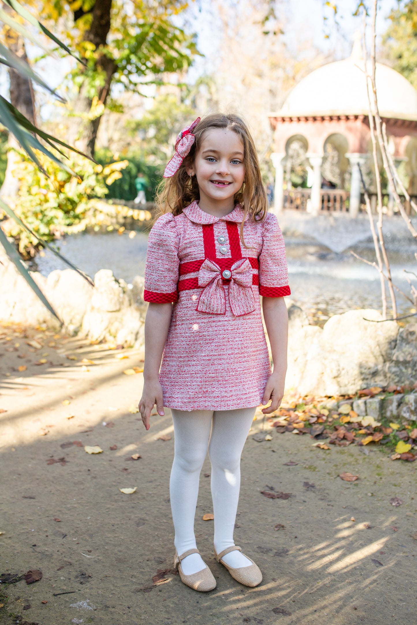 PRE ORDER AW25 NAXOS Red Tweed Girls A-Line Dress - 7633