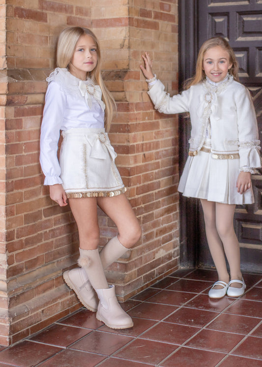 PRE ORDER AW25 NAXOS Cream & Gold Sequin Girls Skirt Set - 7657