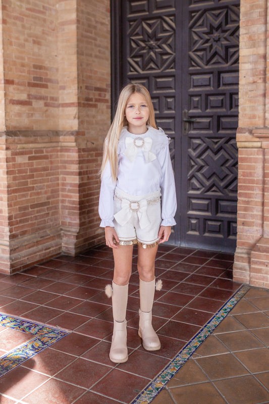 PRE ORDER AW25 NAXOS Cream & Gold Sequin Girls Short Set - 7568