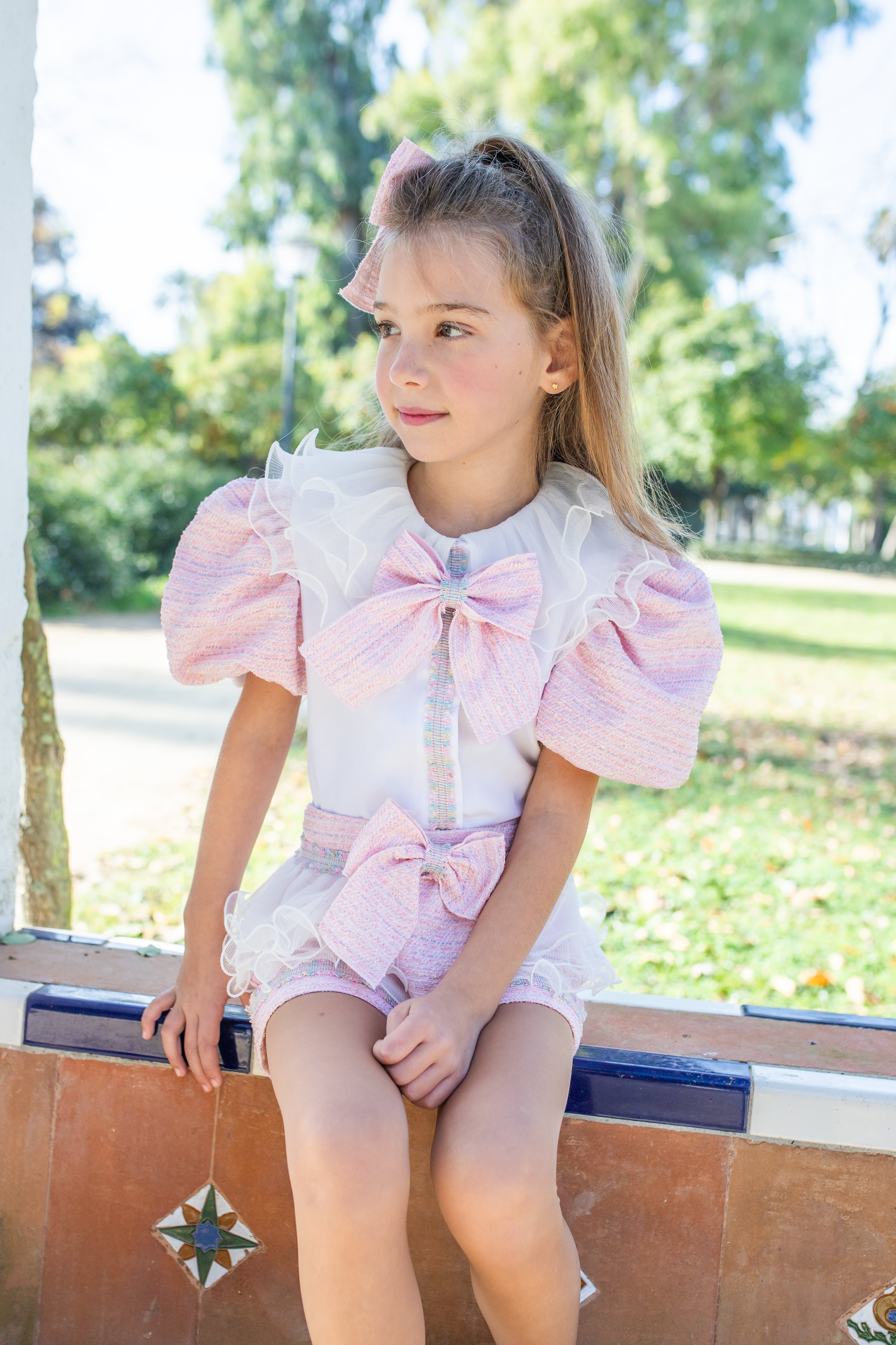 AW25 NAXOS Pink Tweed Girls Short Set - 7659