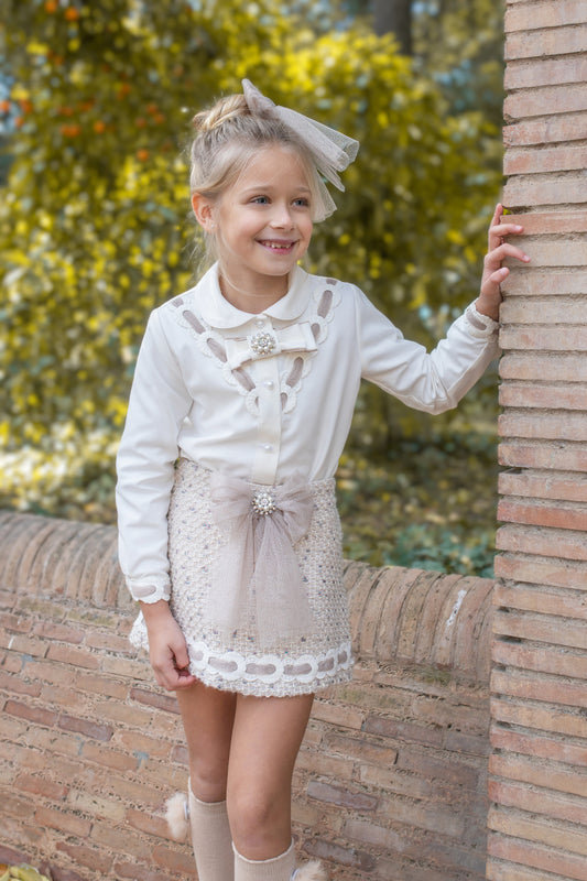 PRE ORDER AW25 NAXOS Camel Tweed Girls Skirt Set - 7643