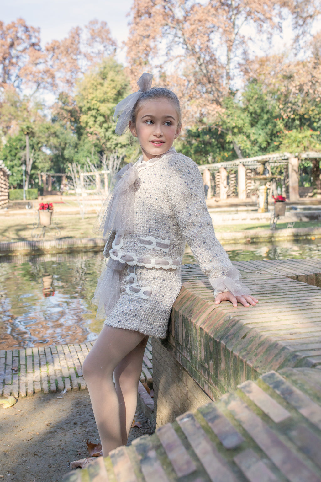 AW25 NAXOS Camel Tweed Girls Short Set with Jacket - 7671