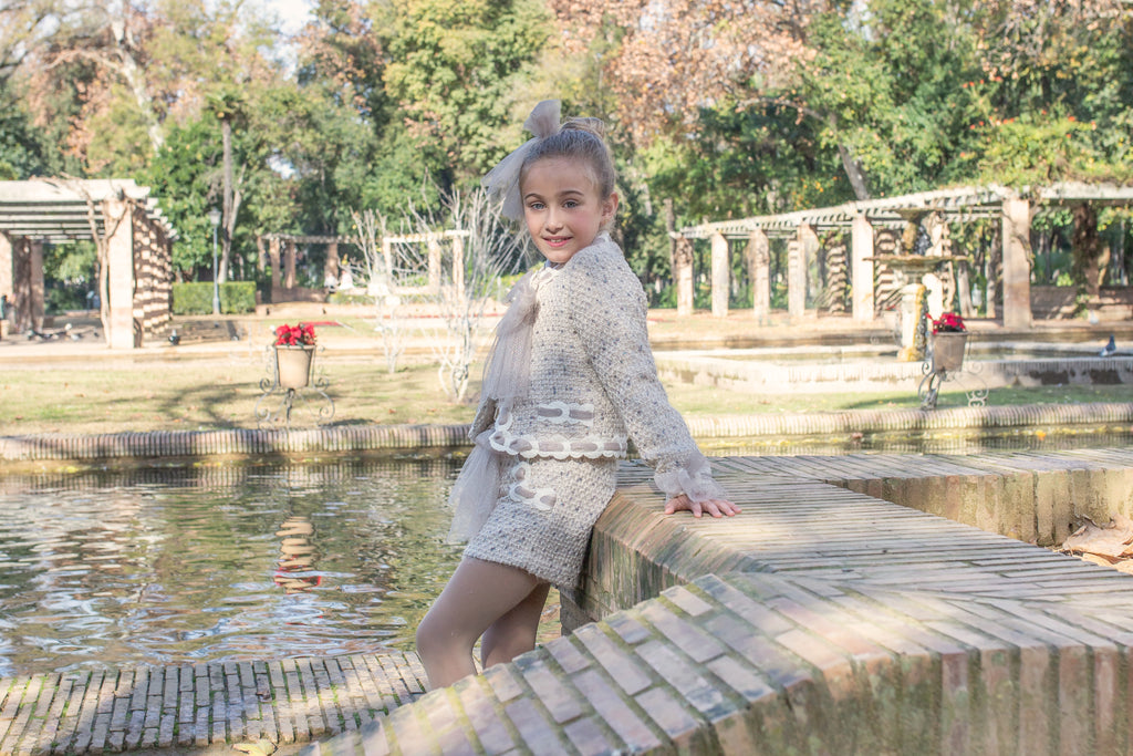 AW25 NAXOS Camel Tweed Girls Short Set with Jacket - 7671