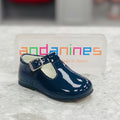 ANDANINES Navy Boys Patent Leather T-Bar Shoes - 162805