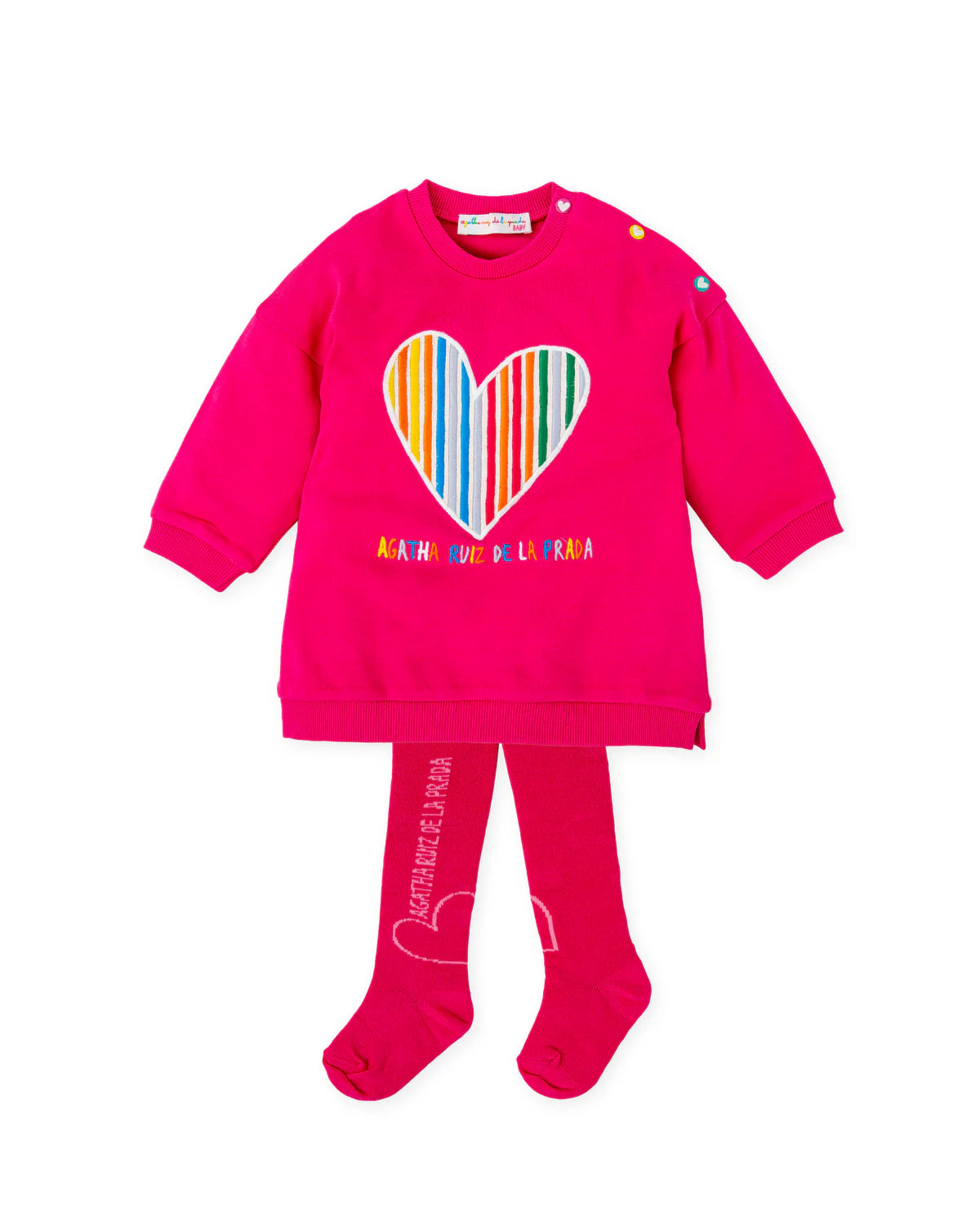 Agatha Ruiz de la Prada fuchsia rainbow-heart dress and tights set