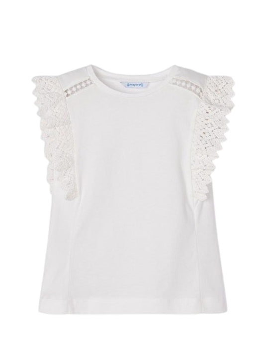 MAYORAL Girls Cream Crochet Sleeve Top - CLEARANCE SALE
