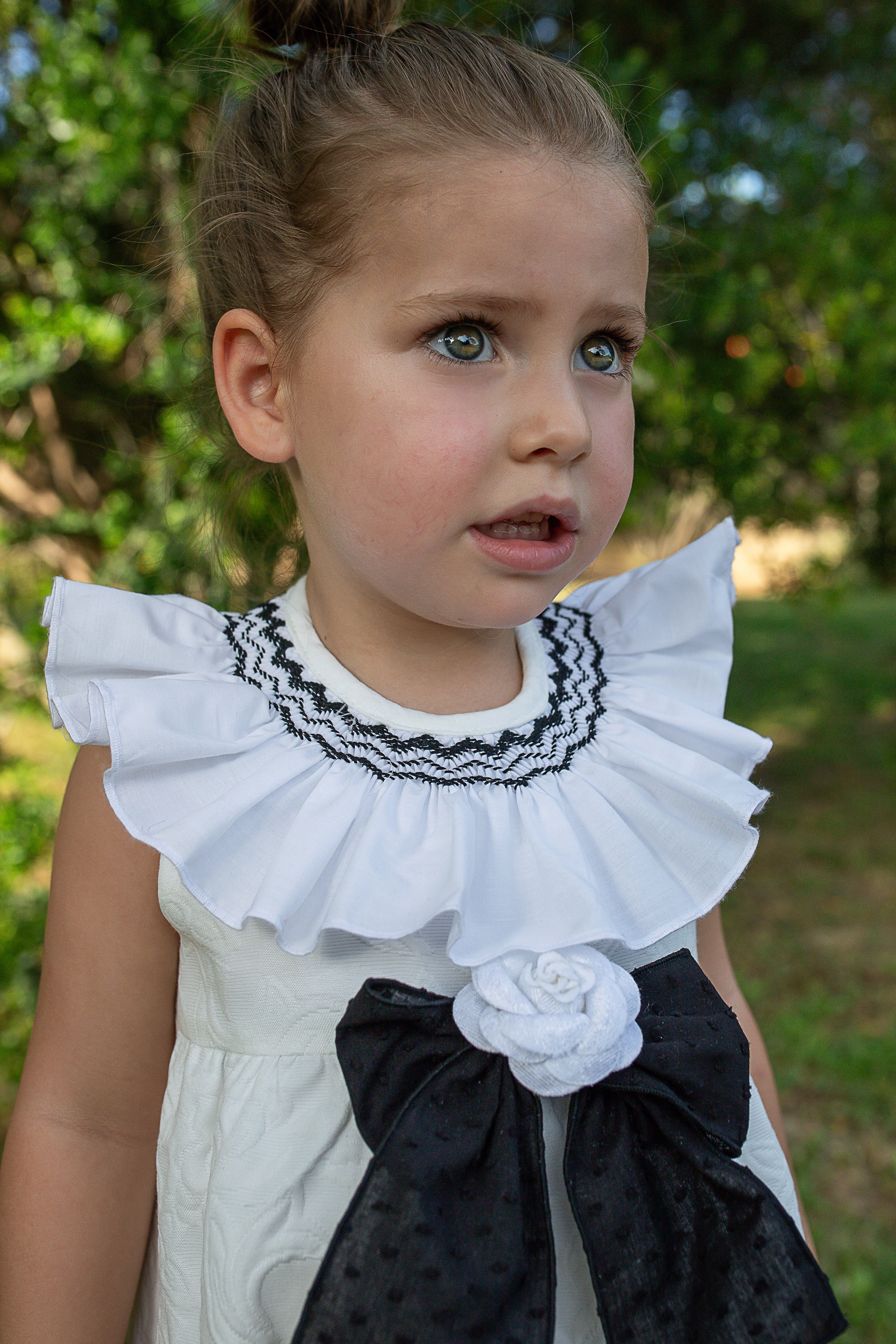 PRE ORDER NAXOS Camelia Girls Black & White Jacquard Smocked Romper - 7700