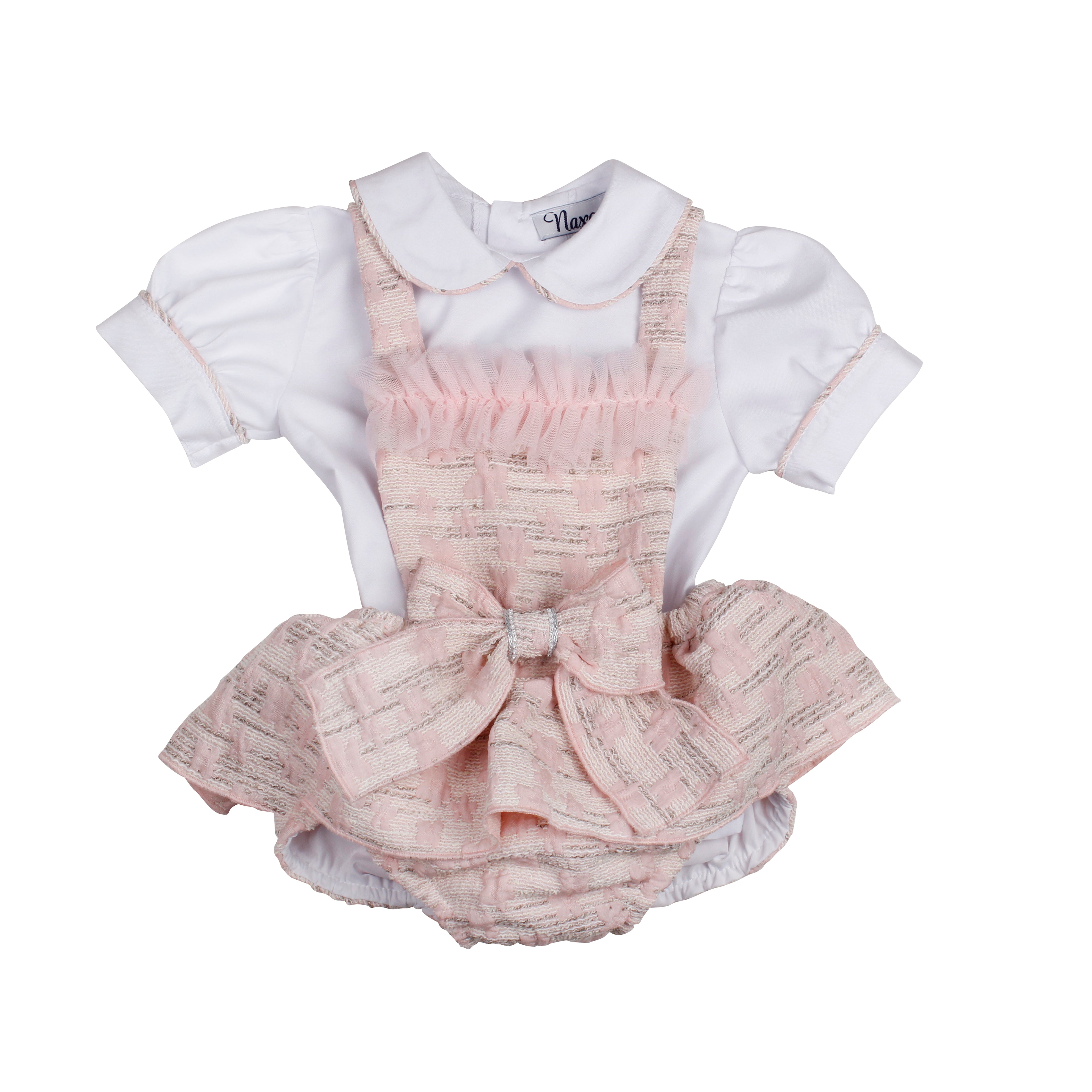 NAXOS Adela Girls Pink Jacquard Romper Set - 7705