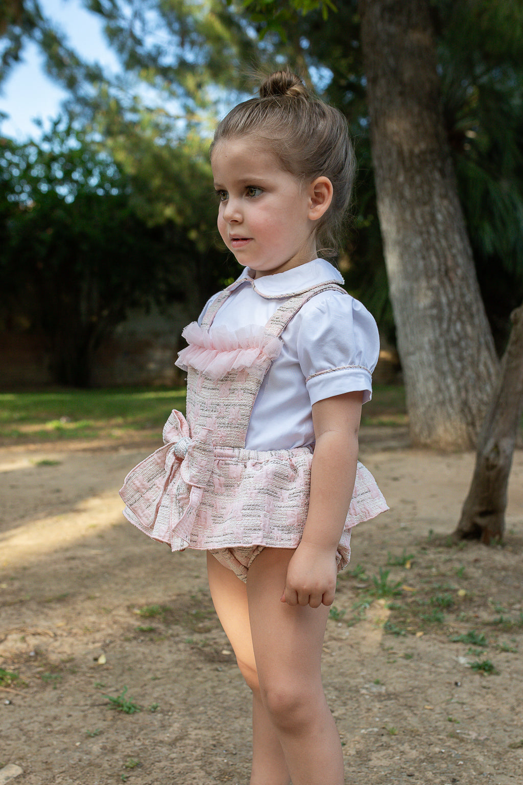 NAXOS Adela Girls Pink Jacquard Romper Set - 7705