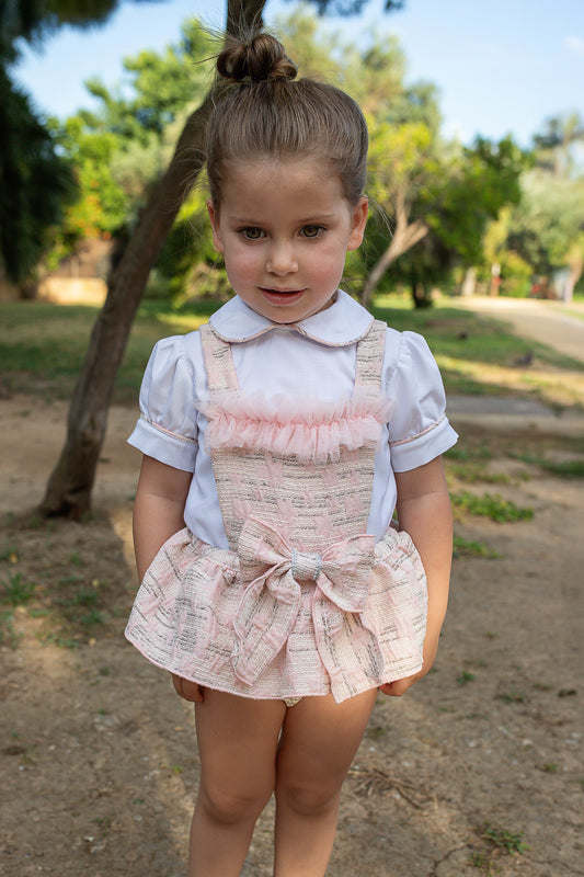 Naxos Adela Girls Pink Jacquard Romper Set - 7705