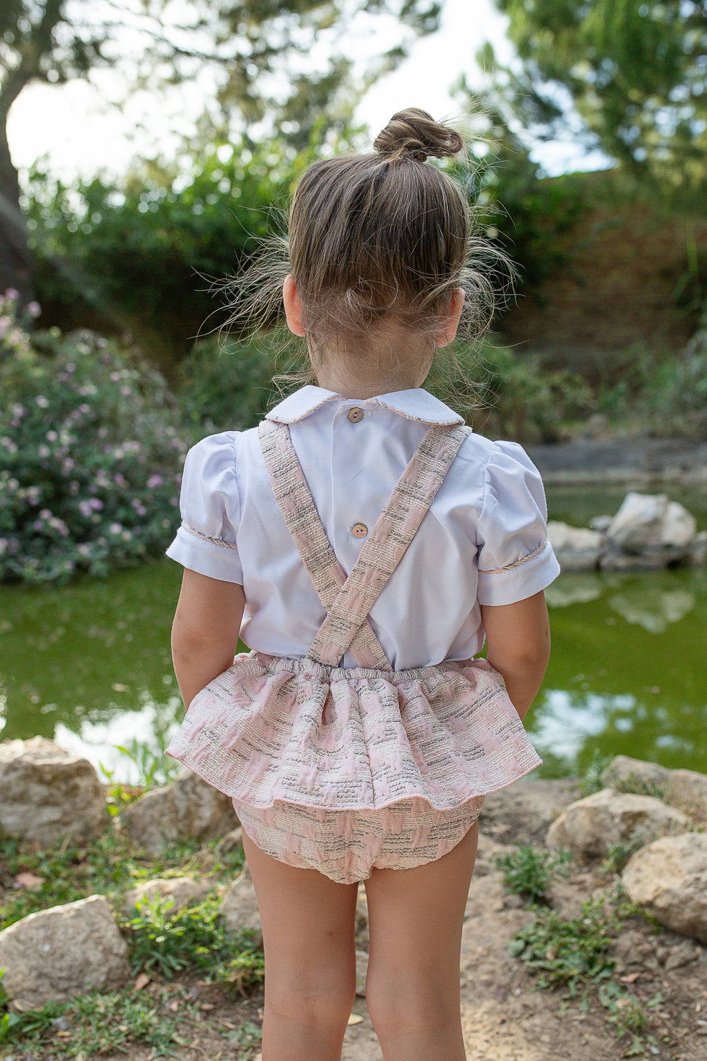 NAXOS Adela Girls Pink Jacquard Romper Set - 7705