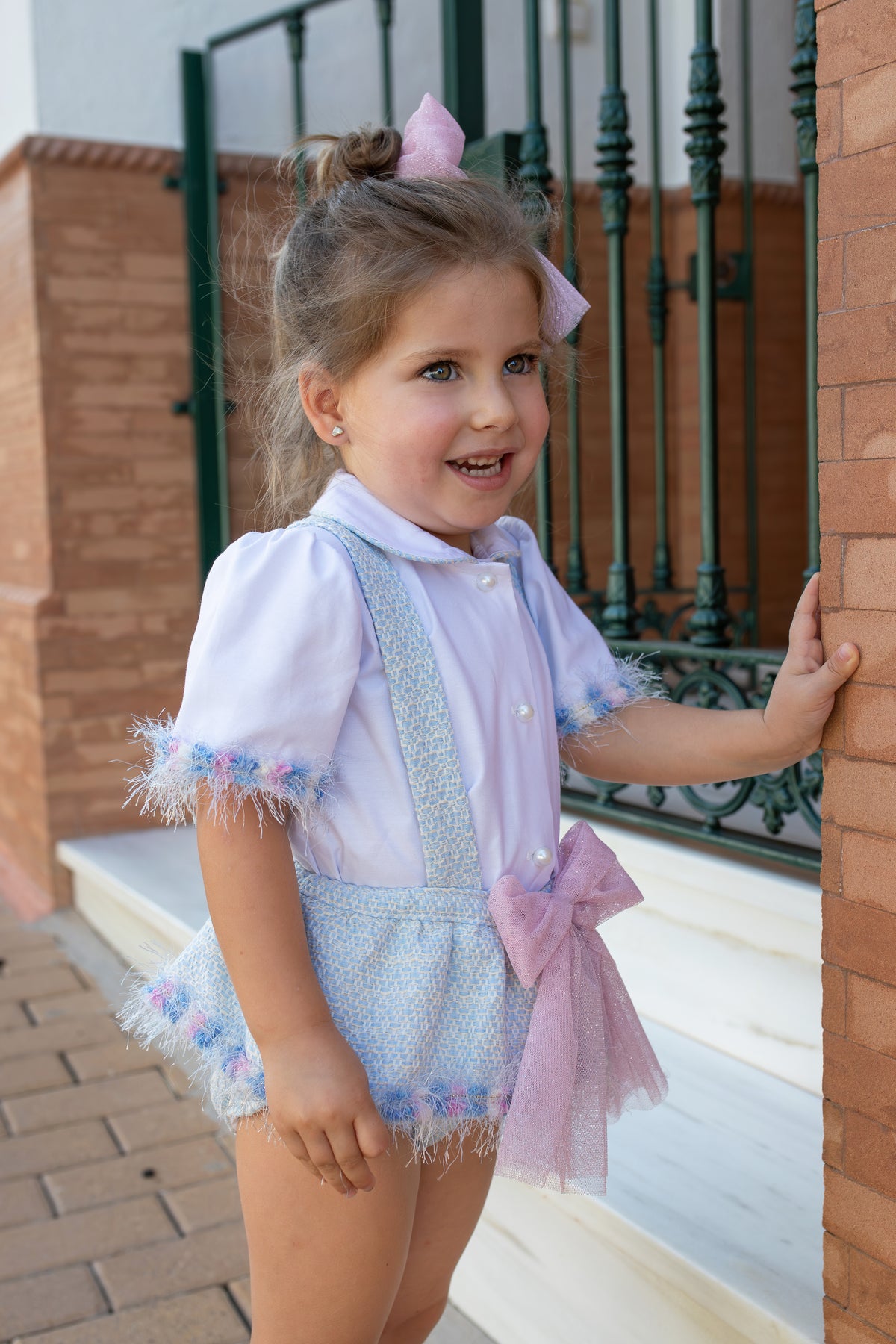 Naxos Delfinio Girls Blue & Pink Blouse & Jam Pant Set - 7706