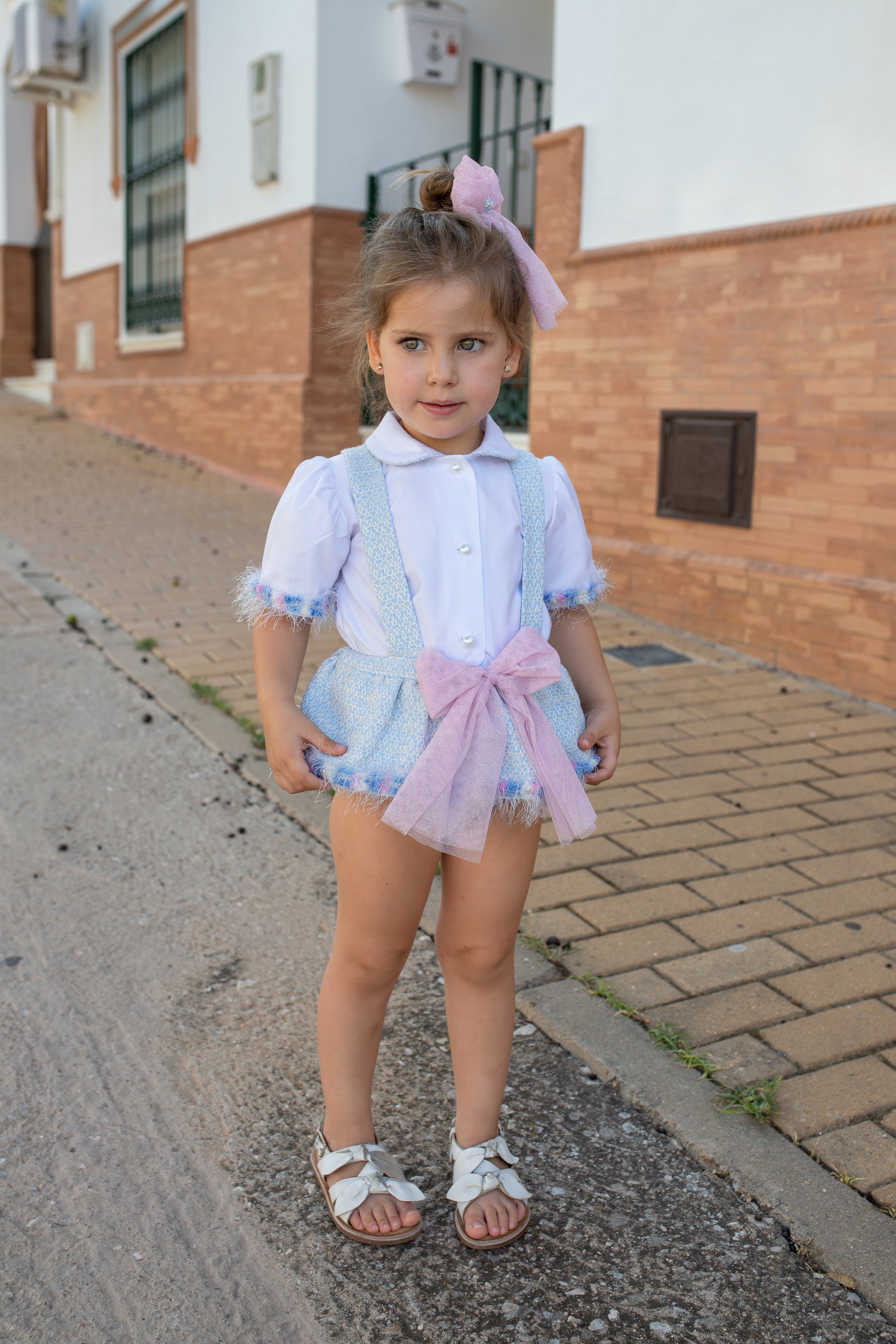 PRE ORDER NAXOS Delfinio Girls Blue & Pink Blouse & Jam Pant Set - 7706