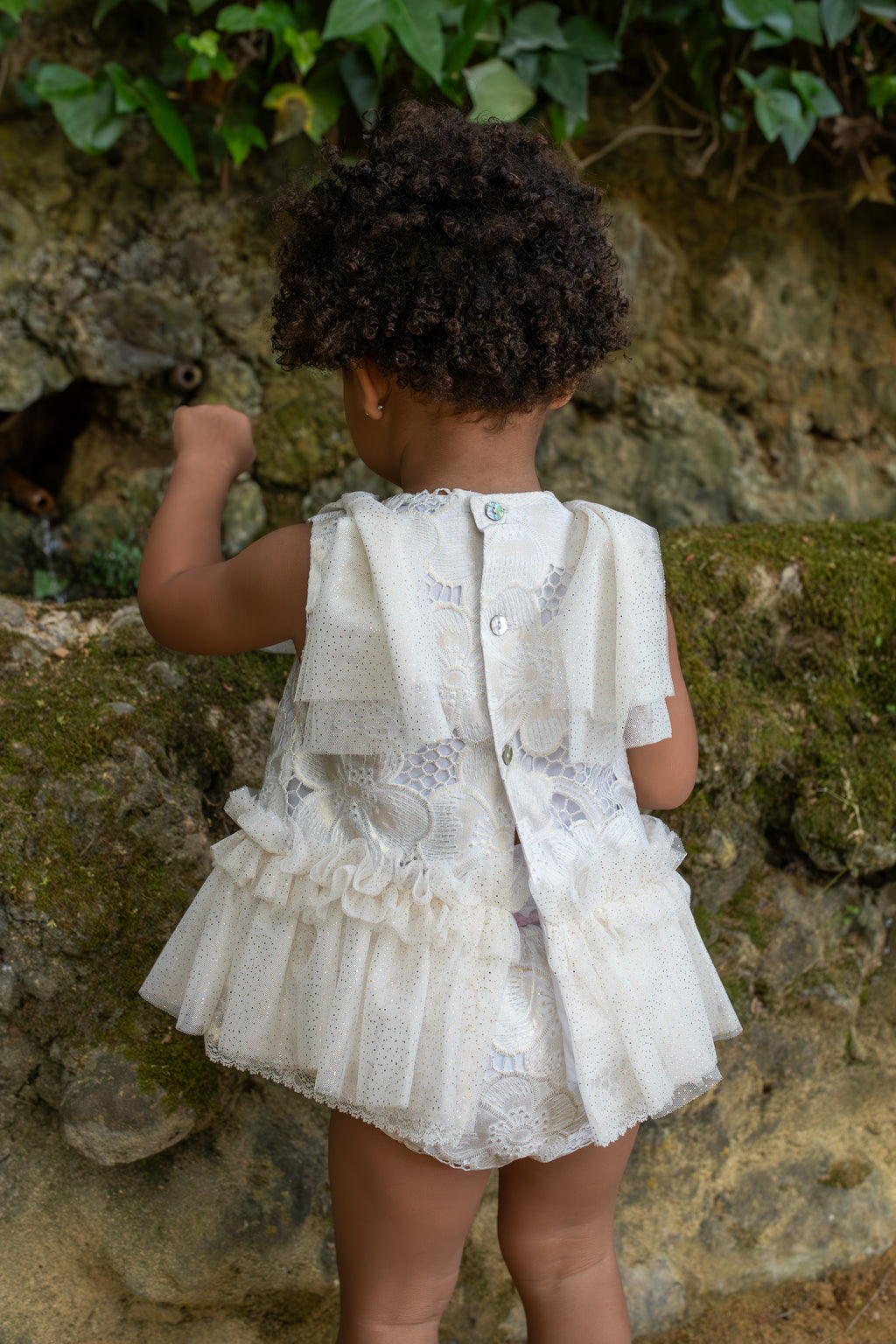 NAXOS Jazmin Girls Gold & White Lace Dress & Knickers - 7711