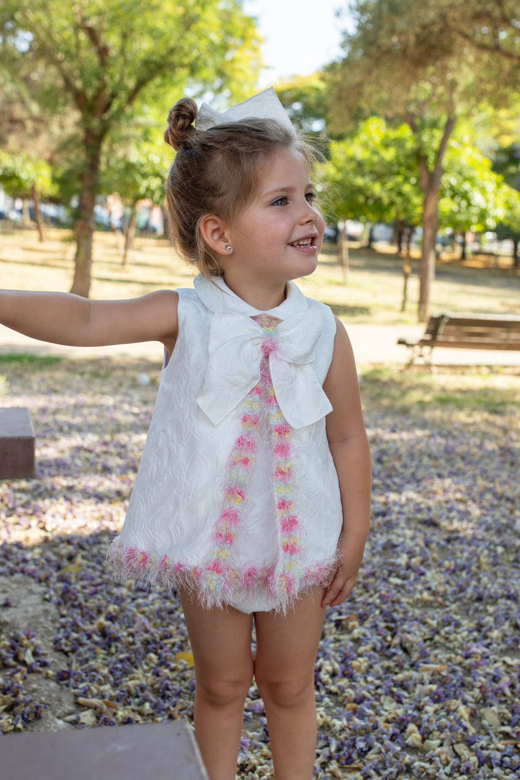 NAXOS Dalia Girls White & Multicolour Dress & Knickers - 7712