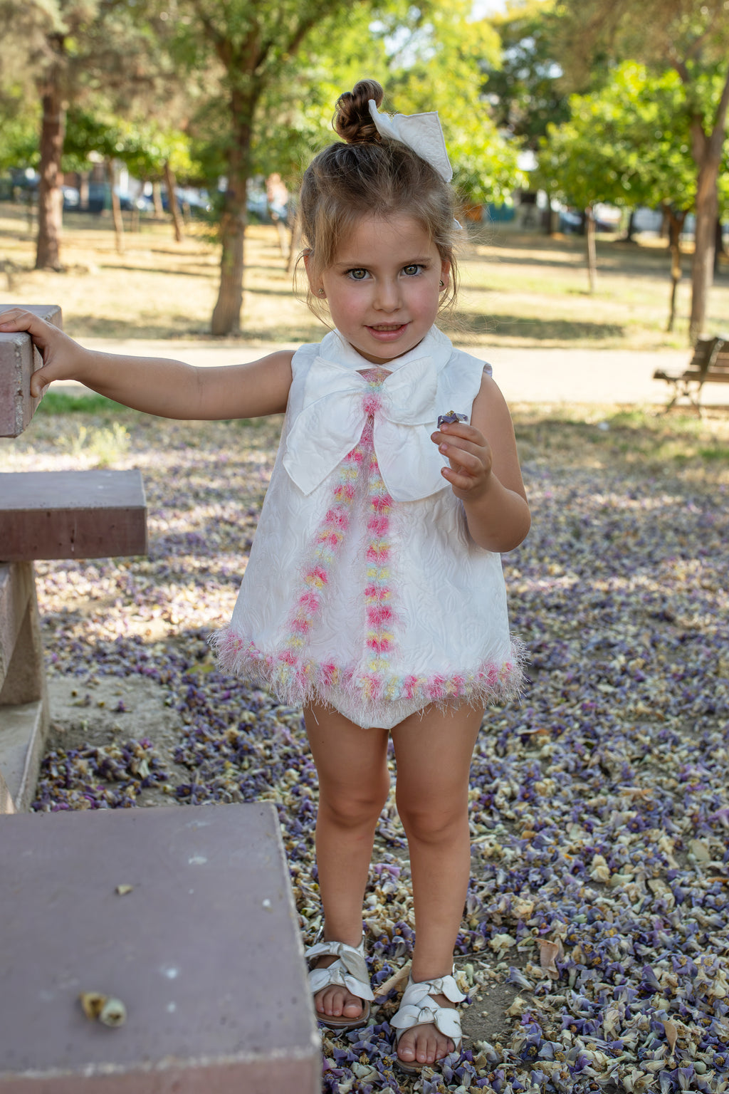 NAXOS Dalia Girls White & Multicolour Dress & Knickers - 7712