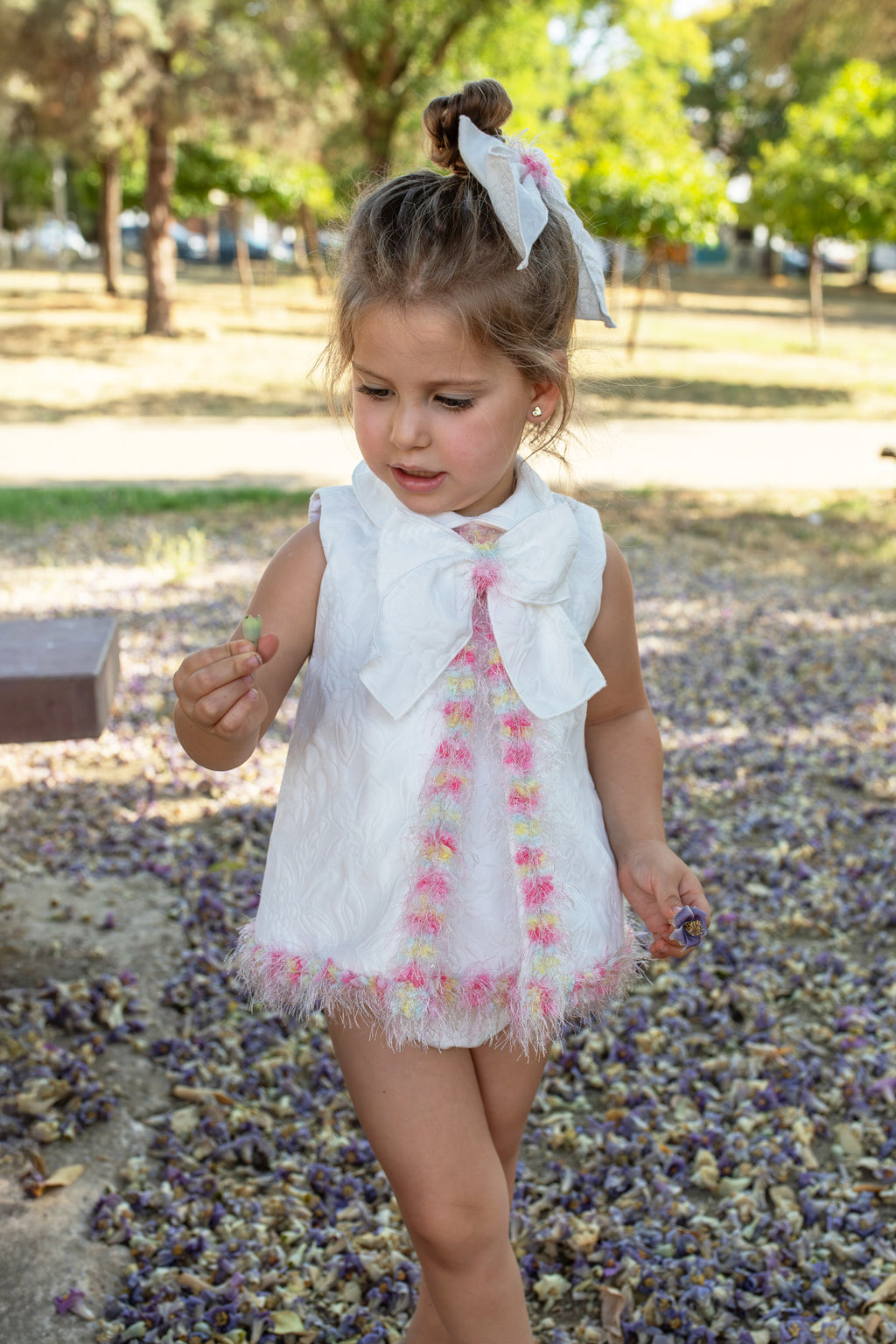 NAXOS Dalia Girls White & Multicolour Dress & Knickers - 7712
